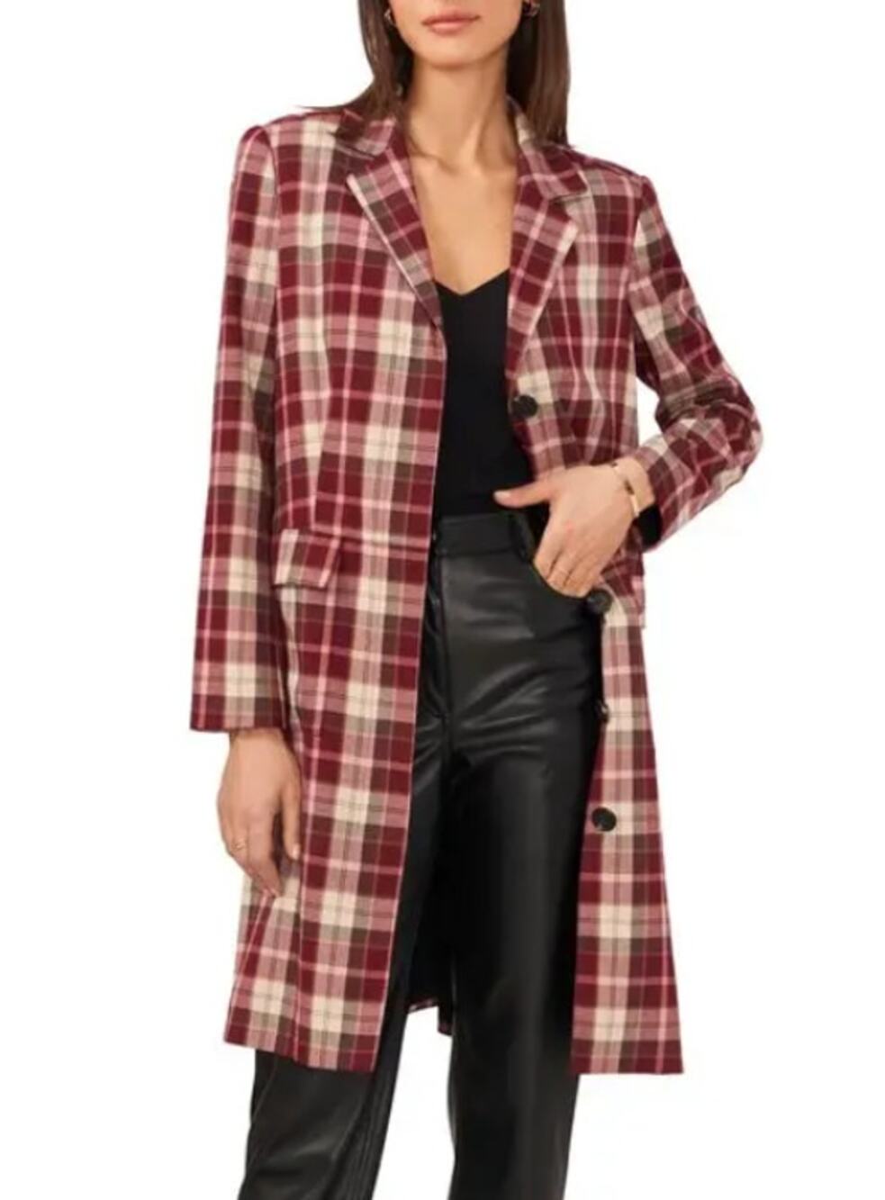 New ~ 1.STATE REVOLVE ~ Women's Multicolor Plaid Long Sleeve Top Coat Size Small